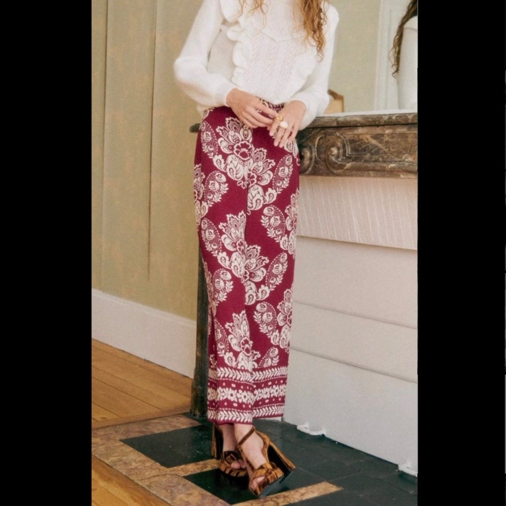 Vintage Red Printed Midi Skirt